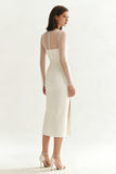 Robe de fiançailles Midi bodycon à col rond ivoire avec fente