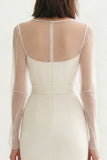 Robe de fiançailles Midi bodycon à col rond ivoire avec fente