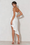 Robe de fiançailles blanche, sans bretelles à volants, haute basse