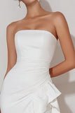 Robe de fiançailles blanche, sans bretelles à volants, haute basse