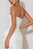 Robe de fiançailles blanche, sans bretelles à volants, haute basse