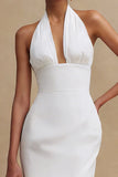 Robe de fiançailles blanche à col nu en satin midi