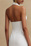 Robe de fiançailles blanche à col nu en satin midi