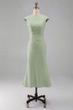 Robe sirène blanche col rond manches courtes