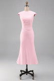 Robe sirène blanche col rond manches courtes