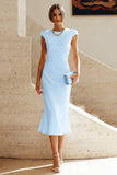 Robe de bal de bal à col rond en sirène blanche avec manches courtes