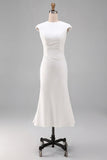 Robe sirène blanche col rond manches courtes