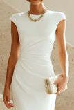 Robe de répétition midi midi simple blanche à col rond
