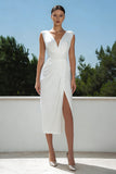 Robe de fiançailles midi blanche col V simple
