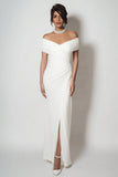Robe de fiançailles longue fourreau blanc avec fente