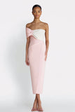 Robe de fiançailles Midi à fourreau ivoire à une épaule avec nœud