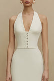 Robe de fiançailles Midi en satin en fourreau ivoire en halter