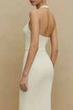 Robe de fiançailles Midi en satin en fourreau ivoire en halter
