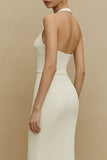 Robe de fiançailles Midi en satin en fourreau ivoire en halter