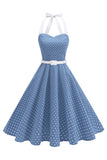 Robe des années 1950 à pois en format Bleu royal A