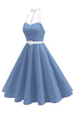 Robe des années 1950 à pois en format Bleu royal A