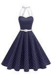 Robe des années 1950 à pois en format Bleu royal A