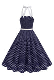 Robe des années 1950 à pois en format Bleu royal A