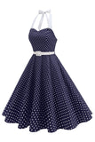 Robe des années 1950 à pois en format Bleu royal A