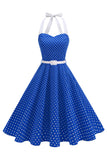Robe des années 1950 à pois en format Bleu royal A