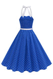 Robe des années 1950 à pois en format Bleu royal A