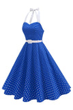 Robe des années 1950 à pois en format Bleu royal A
