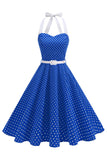 Robe des années 1950 à pois en forme de liu bleu clair