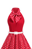 Robe des années 1950 à pois à col montant vert A Line avec nœud