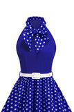Robe des années 1950 à pois à col montant vert A Line avec nœud
