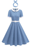 Robe noire à pois à col rond A Line des années 1950