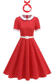 Robe noire à pois à col rond A Line des années 1950