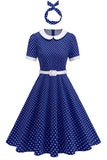 Robe noire à pois à col rond A Line des années 1950