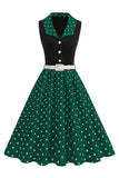 Robe bleue A Line Châle à pois des années 1950