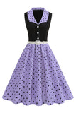 Robe bleue A Line Châle à pois des années 1950