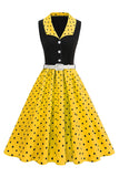 Robe bleue A Line Châle à pois des années 1950