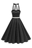 Robe des années 1950 à pois à pois noire A Line des années 1950