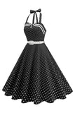 Robe des années 1950 à pois à pois noire A Line des années 1950