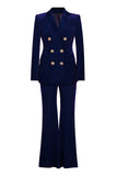 Costumes femme en revers double pièce double boutonnage en velours à pointe rouge foncé