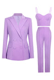 Costumes de bal pour femmes à revers violet en pointe 3 pièces