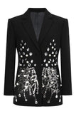 Blazer féminin à revers à paillettes noires perlées