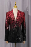 Costumes de bal pour femmes en deux pièces noirs rouges à simple poitrine et boutons à revers scintillants