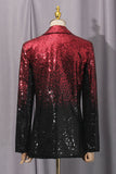 Costumes de bal pour femmes en deux pièces noirs rouges à simple poitrine et boutons à revers scintillants