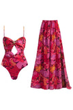 Maillot de bain à bretelles fines rouges en 2 pièces découpées avec robe de plage