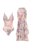 Maillot de bain rose à volants à volants en 2 pièces avec robe de plage