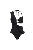 Maillot de bain noir décapotable 3 pièces à dos nu avec couverture