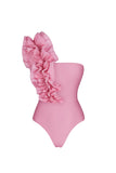 Maillot de bain rose à volants à une épaule avec couverture