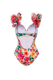 Maillot de bain à volants en deux pièces fleur rouge avec couverture