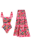 Maillot de bain Fuchsia fleur de contrôle du ventre en 2 pièces avec robe de plage