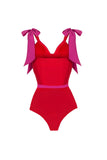 Maillot de bain rouge 2 pièces à bretelles fines avec robe de plage