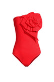 Maillot de bain rouge sans bretelles 2 pièces à fronçages avec couverture